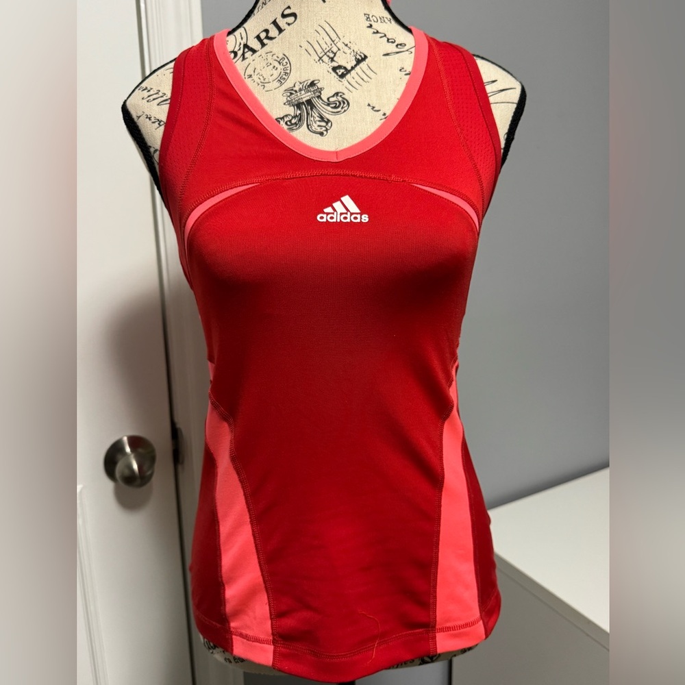 Adidas Women's Vibrant Red and Pink Tank Top - Small